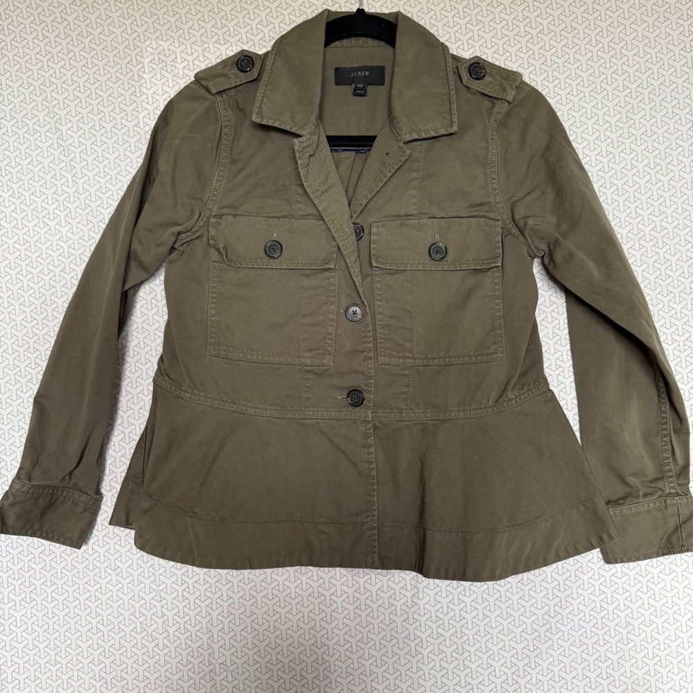 J.‎ Crew Utility Jacket Military Style Olive Green XS Peplum Button Front